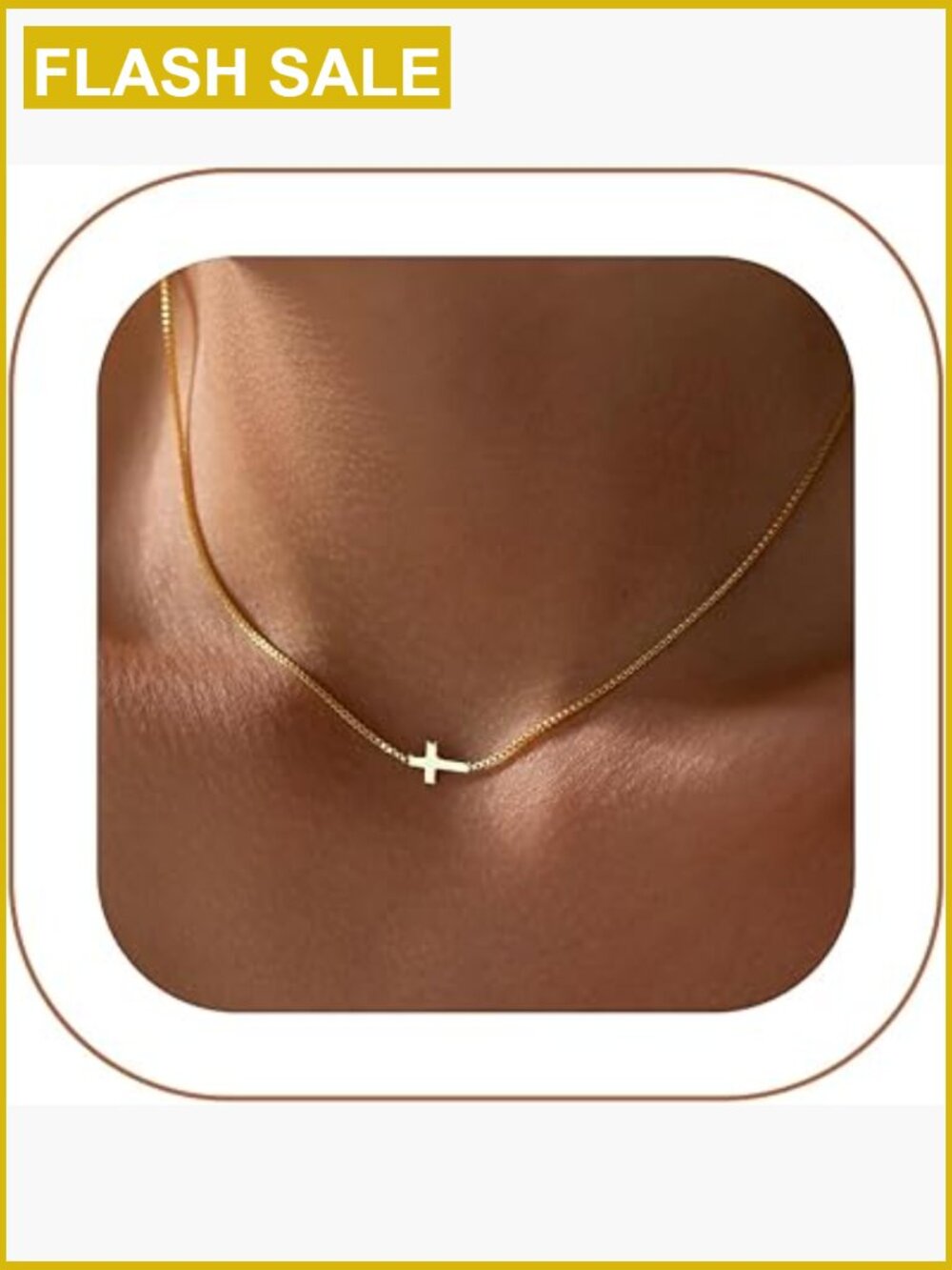 Dainty Gold Cross Pendant Necklace 14K Plated Adjustable Choker Religious Faith